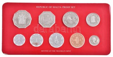 Málta 1976. 2m-50c (9xklf) forgalmi sor szett eredeti díszdobozban, tanúsítvánnyal, angol nyelvű leírással T:PP Malta 1976. 2 Mils - 50 Cents (9xdiff) proof coin set in original hard case, with certificate and description in english C:PP Krause KM#PS2