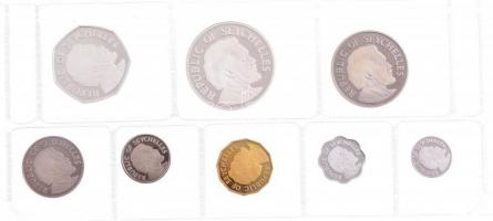 Seychelles-szigetek 1976. 1c-10R (8xklf) forgalmi sor szett eredeti díszdobozban, tanúsítvánnyal T:PP patina Seychelles 1976. 1 Cent - 10 Rupees (8xdiff) proof coin set in original hard case with certificate C:PP patina Krause KM#PS5