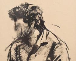 Uitz jelzéssel: Portré. Tus, papír. 30x20 cm Üvegezett fakeretben