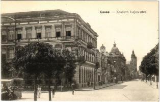 Kassa, Kosice; Kossuth Lajos utca, piac, Fritsch féle Európa szálloda és kávéház / street, market, hotel and cafe