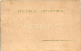 Zagreb, Zágráb; Akademicki trg i spomenik sv. Juraja. academy and statue. litho