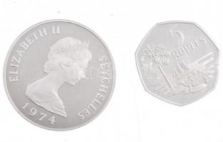 Seychelles 1974. 5R Ag + 10R Ag forgalmi szett eredeti díszdobozban T:PP patina Seychelles 1974. 5 Rupees Ag + 10 Rupees Ag proof coin set in original hard case C:PP patina Krause KM#PS3