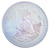 Cook-szigetek 1973. 2$ Ag II. Erzsébet megkoronázásának 20. évfordulója emlékérme eredeti díszdobozban T:PP patina Cook Islands 1973. 2 Dollars Ag 20th Anniversary of the Coronation of Queen Elizabeth II commemorative coin in original hard case C:PP patina Krause KM#8