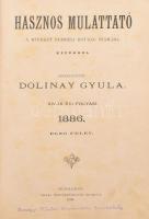 1886 Hasznos mulattató a mindkét nembeli ifjuság számára. Képekkel. Szerk.: Dolinay Gyula. XIV.-ik évi folyam. 1886. Első félév. Bp., 1886., Pallas-ny., VIII+380+4 p. Szövegközti és egészoldalas illusztrációkkal. Átkötött félvászon-kötésben, kopott borítóval, egy kijáró (353/354), néhány lapon szakadással, ajándékozási sorokkal.