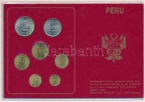 Peru 1985-1988. 1C-5I (7xklf) forgalmi összeállítás kartonlapon, műanyag tokban T:1-,2 patina Peru 1985-1988. 1 Centimo - 5 Intis (7xdiff) coin set on cardboard in a plastic case C:AU,XF patina