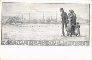 Gedenket der Obdachlosen / WWI Austro-Hungarian K.u.K. military art postcard, support for the homeless s: Richard Moser