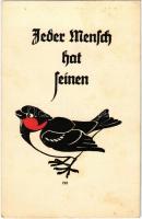 Jeder Mensch hat seinen Vogel / German folklore art postcard with bird (EK)