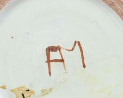 AM jelzéssel: Retró váza, színes mázakkal festett kerámia, hibátlan, m:18,5cm, d:10cm