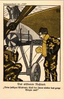 Das abstinente Rußland. Kriegspostkarte des ULK (Berliner Tageblatt) Nr. 25/118. / WWI German military art postcard, Russian mocking humour. artist signed