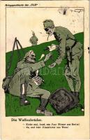 1914 Die Waffenbrüder. Kriegspostkarte des ULK (Berliner Tageblatt) Nr. 25/110. / WWI German military art postcard, German and Austro-Hungarian K.u.K. soldier, Viribus Unitis propaganda. artist signed (fl)