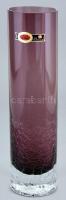 Ingridglas váza, Lord Nelson sorozat, jegeces színtelen és lila üveg, etikettel jelzett, Németország, 1970 körül, hibátlan, m:24,5cm