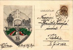 1941 A m. kir. 16. honvéd határvadász üteg / WWII Hungarian military art postcard, border guard battalion, border patrol artillery (fl)
