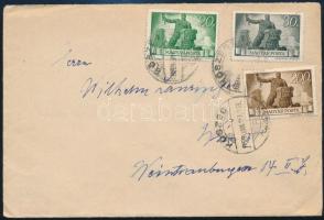 1946 3 db Újjáépítés bélyeg levélen Kőszegről Bécsbe / 3 stamps on cover to Vienna