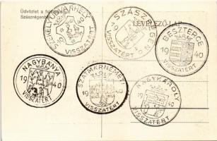 Szászrégen, Reghin; Fő tér, Crema Nivea és Caurom cipőbolt, autóbusz. Üdvözlet a felszabadult Szászr...