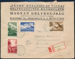 1942 Repülő alap III. sor ajánlott levélen, levélzáróval / Mi 687-690 on registered cover
