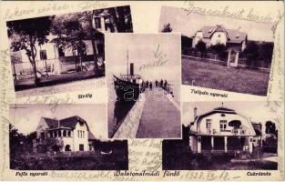 1928 Balatonalmádi, Sirály, Tulipán, Fejős nyaralók, móló gőzhajóval, cukrászda