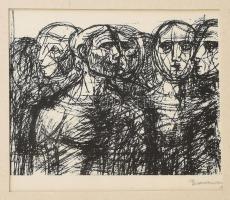 Barcsay Jenő (1900-1988): Alkok (cím nélkül). Ofszetnyomat, papír, jelzett, üvegezett fakeretben, 13×17 cm