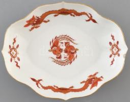 Meisseni sárkányos kínálótál matricás jelzett a kis kopásokkal, csorbával, repedéssel 16 x14 cm
