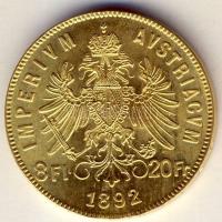 Ausztria 1892. 8Fl/20Fr Au 6,4516g T:1/2+