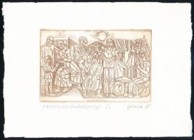Józsa János (1936-2016): Triptichon (művészetek). Rézkarc, papír, jelzett, 9,5×14,5 cm
