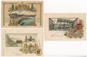 10 db RÉGI hosszú címzéses német szecessziós dombornyomott litho város képeslap vegyes minőségben / ...