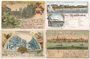 10 db RÉGI hosszú címzéses német szecessziós dombornyomott litho város képeslap vegyes minőségben / ...