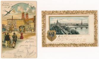 10 db RÉGI hosszú címzéses német szecessziós dombornyomott litho város képeslap vegyes minőségben / ...