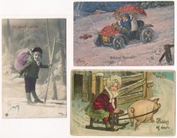 16 db főleg MODERN újévi üdvözlő képeslap vegyes minőségben / 16 mostly modern New Year greeting pos...