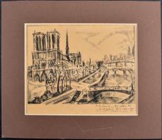 Perlrott Csaba Vilmos (1880-1955): Notre Dame, Párizs. Ofszet, papír, jelzett a nyomaton. Megjelent 200 példányban. Paszpartuban. 19,5x27 cm
