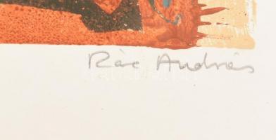 Rác András (1926-2013): Csendélet. Színes linómetszet, papír, jelzett, 35×17 cm