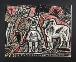 Klie Zoltán (1897-1992): Pásztor. Akvarell, tus, papír, jelezve jobbra fent, hátoldalán autográf felirattal, paszpartuban, 39×50 cm