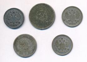 Orosz Birodalom 1905-1911. 10k Ag (3xklf) + Szovjetunió 1923. 15k Ag + 1922. 20k Ag T:2-,3 patina
R...