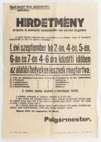 1944 Újpest, hirdetmény az iparos és kereskedő tanonciskolába való beíratás tárgyában, hajtott