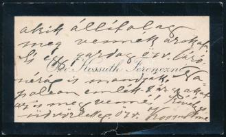 özv. Kossuth Ferencné saját kézzel írt sorai névjegykártyáján