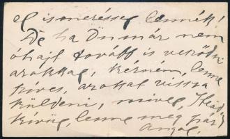 özv. Kossuth Ferencné saját kézzel írt sorai névjegykártyáján