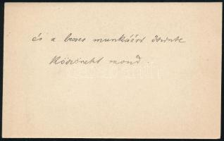 Thirring Gusztáv a fővárosi staisztikai hivatal aligazgatójának autográf sorai névjegykártyáján