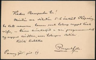 1905 dr. Payer Endre fogorvos, tiszti orvos autográf sorai névjegykártyáján