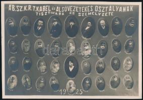 1925 Bp., A BSZKRT kábel és alsóvezetékes osztályának tisztikara és személyzete, tablófotó, 22x15,5 cm