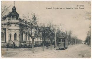 Sopron, Kossuth Lajos utca villamossal, Stauffer villa. Kiadja Monsberger (fl)