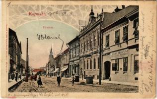 1906 Kaposvár, Fő utca, Takarékpénztár, Első Magyar Biztosító Társaság főügynöksége. Szabó Lipót kiadása (r)