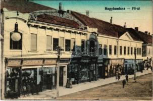 1936 Nagykanizsa, Fő út, Zala megyei gazdasági takarékpénztár, Lustig József fia férfi és gyermek ruha raktár, Petermann József, Nagy kerékpár javító műhely, Wollák Mór, Berény József és fia és Rotschild Albert üzlete