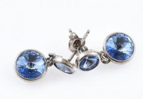 Ezüst(Ag) fülbevalópár kék kővel, jelzett, h: cm, bruttó: 2 g