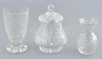 3db ólomkristály (váza, bonbonier) hibátlan, m:8,5-13cm