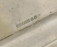 Hermann jelzett, ezüstözött alpakka tálca, kopott, 26x21cm