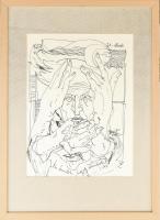 Bodri Ferenc (1943-2021): József Attila illusztráció. Tus, papír, jelzett, üvegezett fakeretben, 48×36 cm