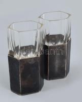 Art deco ezüst likőrös készlet, üveg betéttel, 10 pohárral. Jelzett. Nettó 360 g. / Art deco silver ...