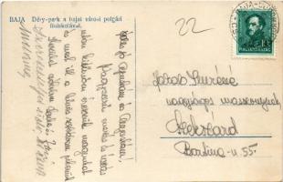 1936 Baja, Déry park, Városi polgári fiúiskola + "BAJA-ÚJDOMBÓVÁR CS.SZM."