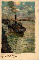 1928 Budapest II. Margit rakpart, gőzhajó. Künstlerpostkarte No. 1781. von Ottmar Zieher litho s: Raoul Frank (Rb)