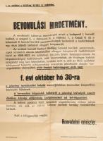 1944 Honvédelmi miniszter által kiadott nagyméretű bevonulási hirdetmény, hajtott