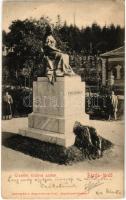 1906 Bártfafürdő, Bardejovské Kúpele, Bardiov, Bardejov; Erzsébet királyné szobor (Sissi). Eschwig Ede F. kiadása és Hajts Kornél felvétele / statue of Sisi